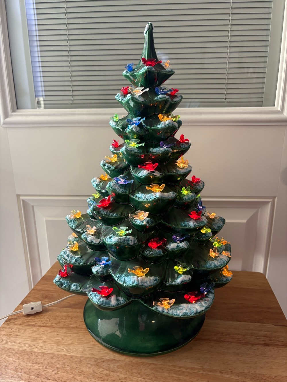 Green Ceramic Light-Up Christmas Tree with Multi-Color Bird Lights
